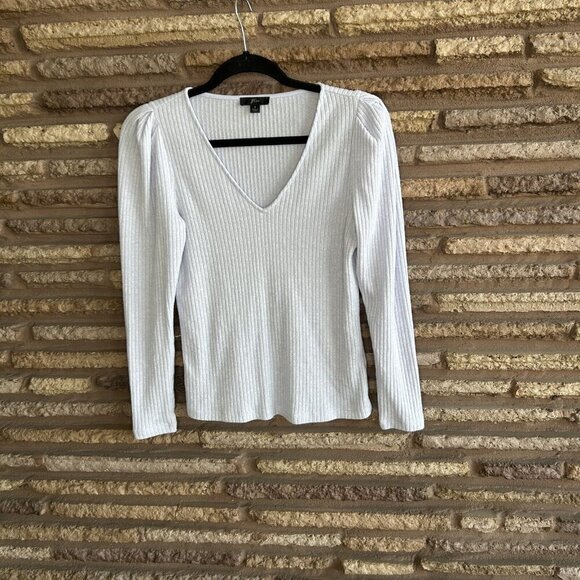 J. Crew Light Blue Ribbed Knit Puffed Sleeves V Neck Casual Sweater Size Small - Picture 6 of 7